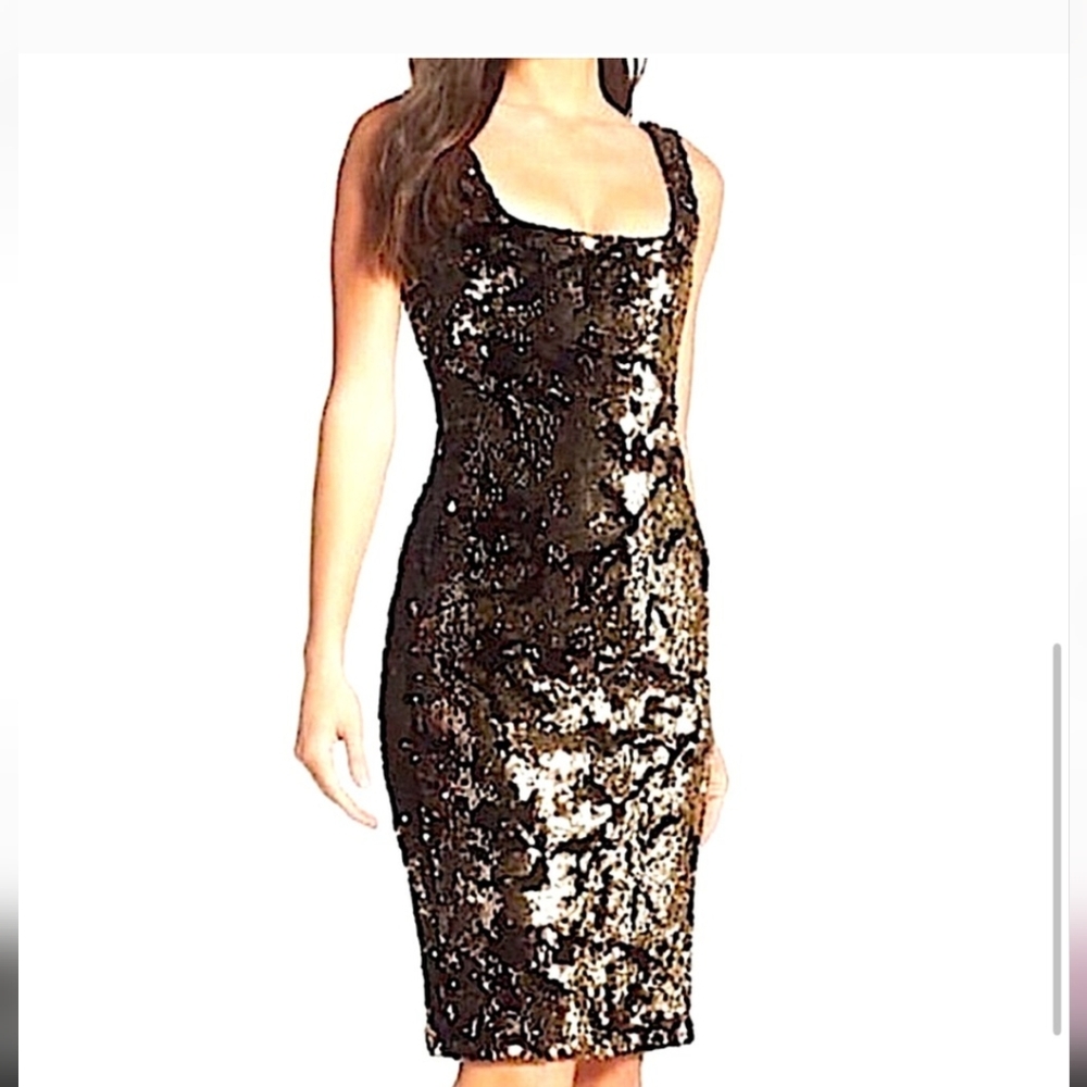 Bardot Black Velvet and Gold Sequin Dress